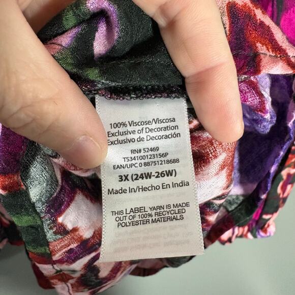 Terra & Sky Pink/Purple Floral Boho Peasant Top - Size 3X (24W-26W- Women's Plus - Picture 6 of 7